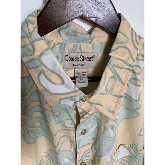 COOKE STREET HONOLULU HAWAIIAN SHIRT 2XL Yellow Lt Green White Hibiscus ALOHA! - Picture 2 of 8